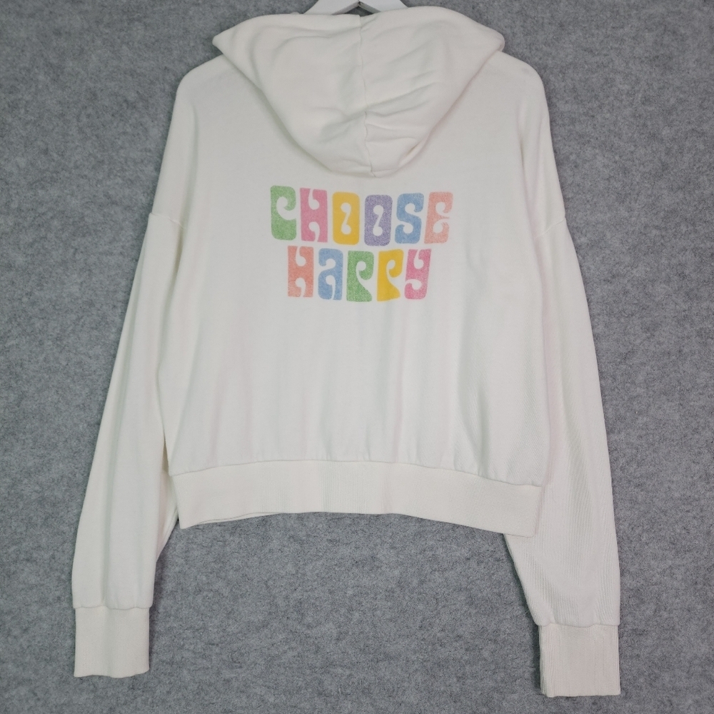 LNA Choose Happy White Cozy Full Zip Hoodie - Picture 3 of 7